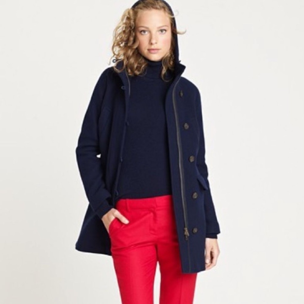 J. Crew Navy Wool Hooded Duffle Coat - Picture 3 of 9